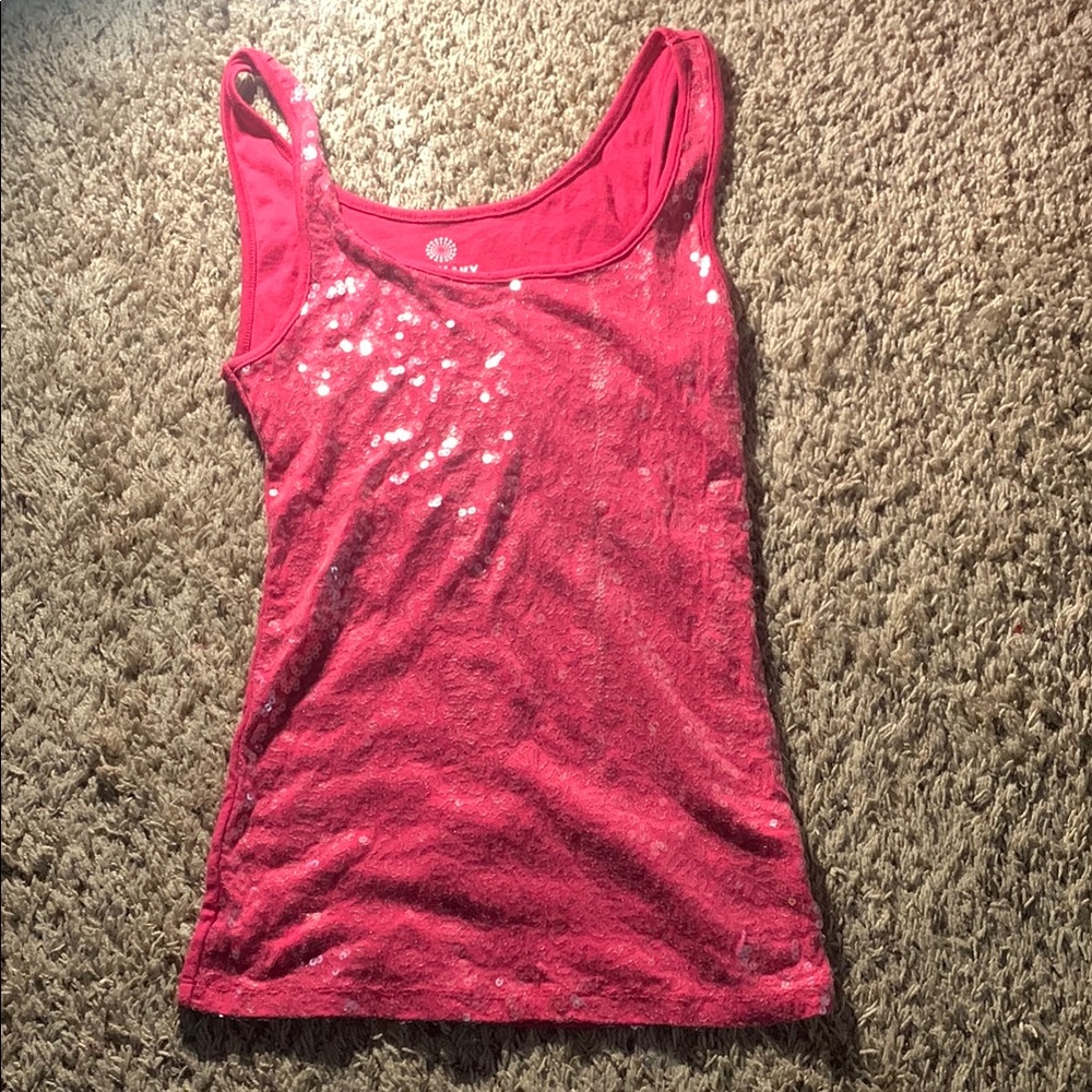 Old Navy Pink Sequin Fitted Tank Top